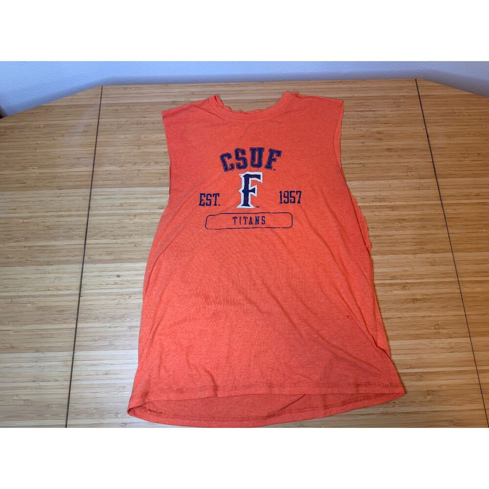 Champion CSUF Cal State Fullerton Titans Cut Off Tee Shirt Womens Orange Medium